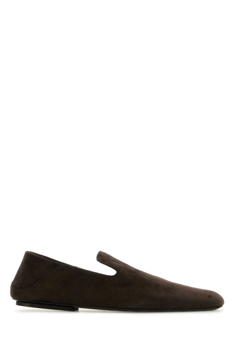 BOTTEGA VENETA DARK BROWN SUEDE SLIP LOAFERS 