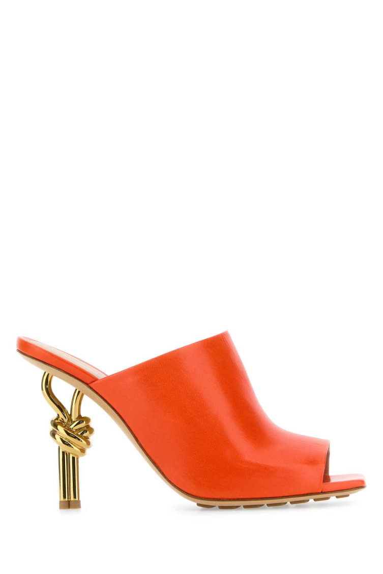 Bottega Veneta Orange Nappa Leather Knot Heels In Orange