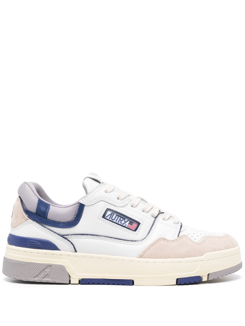 Autry White Low Top Sneakers With Blue Details And Logo Patch In Blue