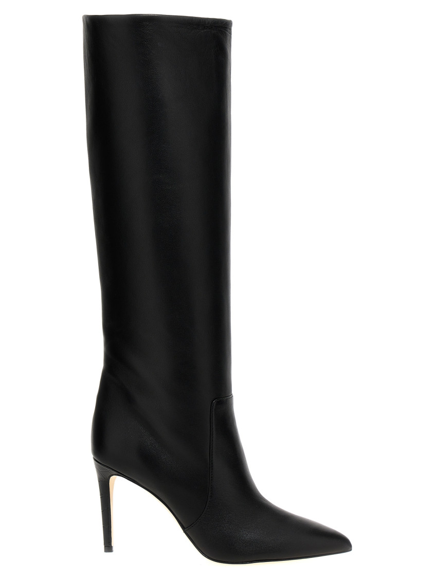 Paris Texas Arrow Toe Stiletto Boots In Black Leather In Black