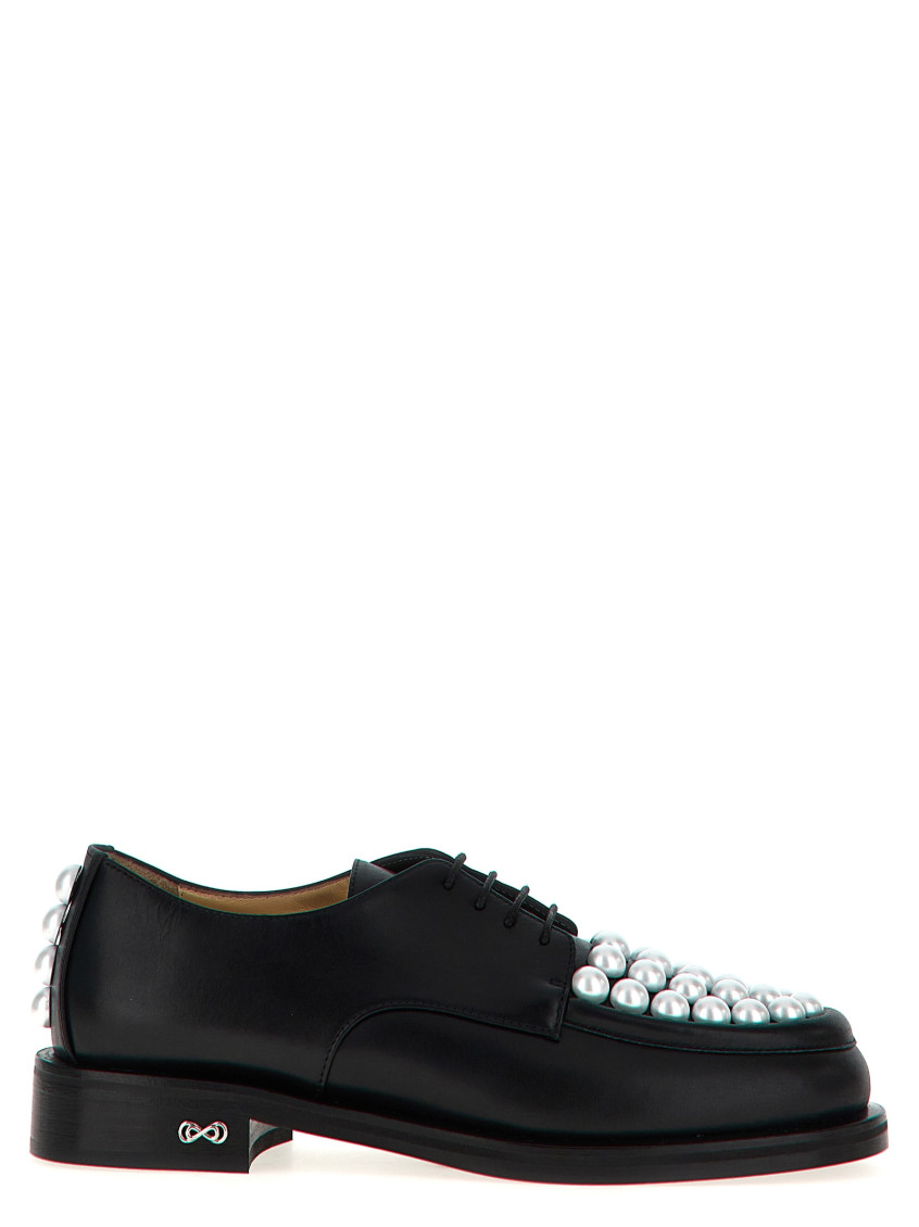 Mach&mach Mach & Mach Moccasin Flat Shoes With Pearl Embellishment In Black
