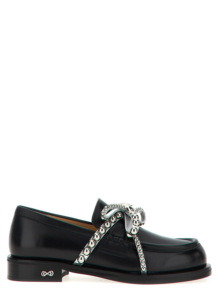 Mach&mach Crystal Studs Bow Detail Loafers In Black