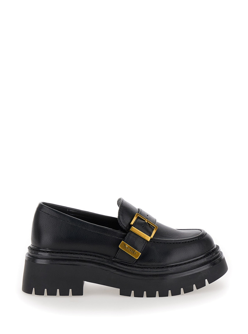 Shop Twinset Black Leather Loafers