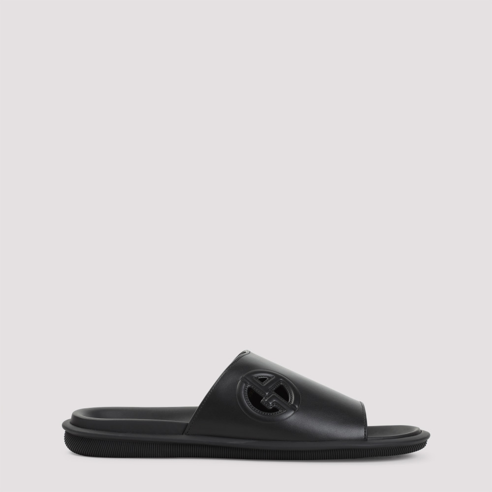 Giorgio Armani Black Slip On Slides In Black