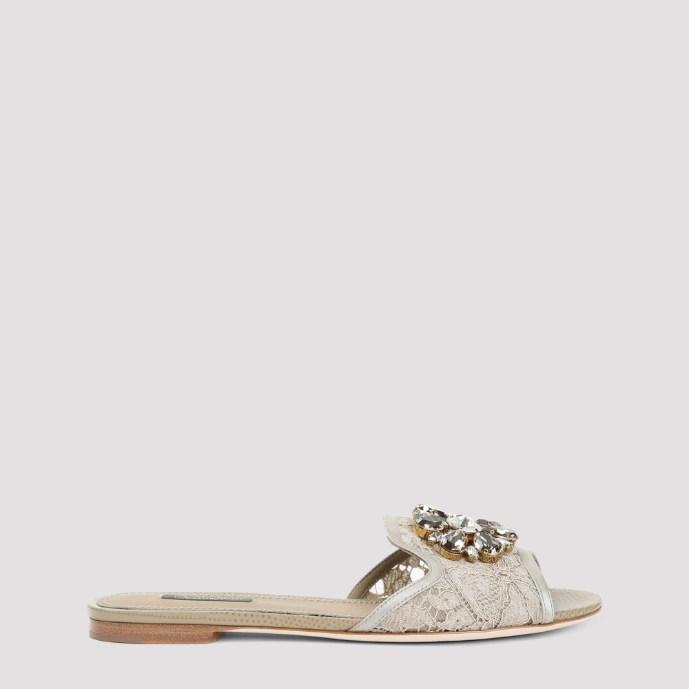 Dolce & Gabbana Lace Flat Sandals In Beige