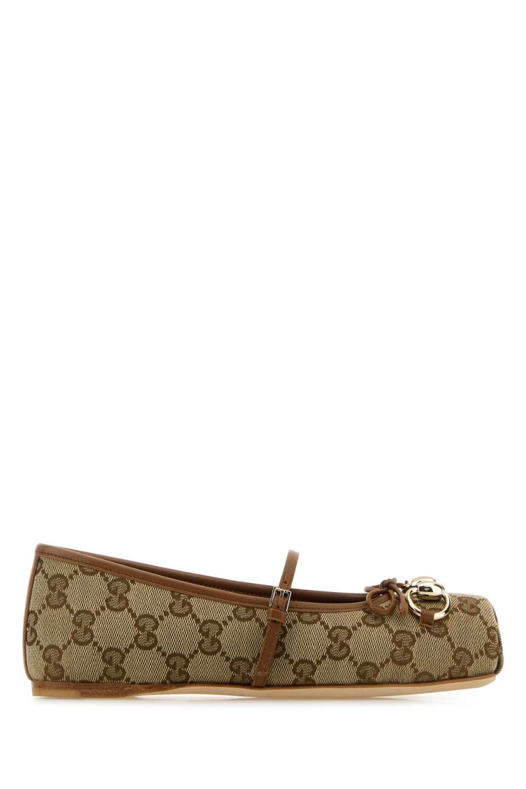Gucci Horsebit-detailed Leather-trimmed Canvas-jacquard Ballet Flat In Brown