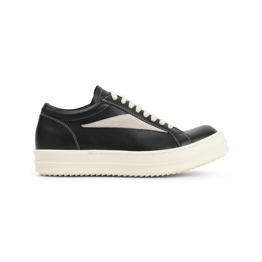 Rick Owens Women Black Low Top Sneakers With Contrasting Stitching In Leather Woman In Black