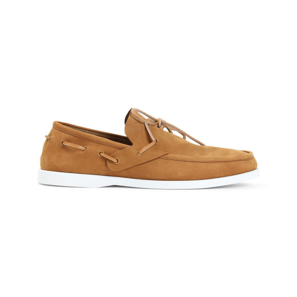 Marni Leather Loafers With Rubber Outsole And Piping In Brown