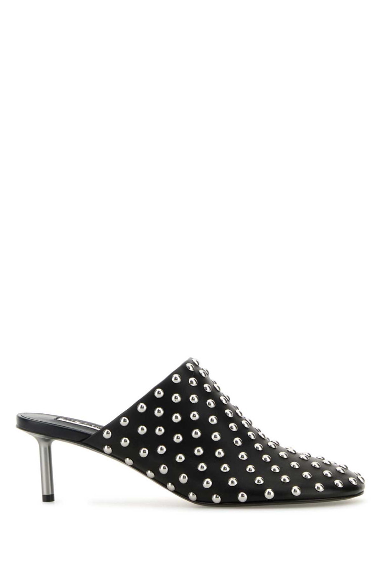 Jil Sander Black Mules With Low Heel And All-over Stud Embellishments In Black