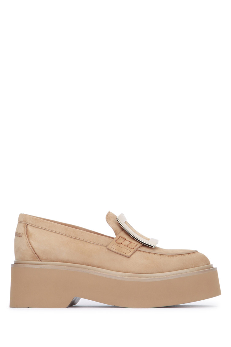 Roger Vivier Viv Rangers High Metal Loafer In Beige