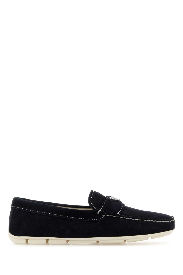 Prada Blue Suede Loafers In Navy Blue
