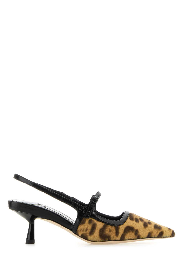 Jimmy Choo Leopard Print Leather Pumps With 45mm Heel And Pointed Toe In Leopard Print