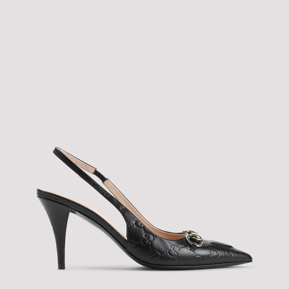 Gucci Leather Slingback Slippers With Pointed Toe In Black