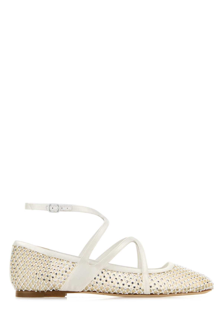 Jimmy Choo Mesh Astoria Ballerinas Ankle Strap In White
