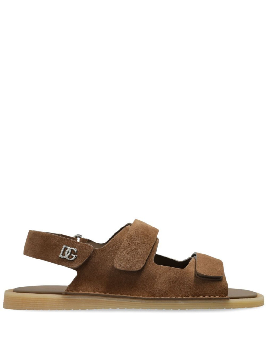Dolce & Gabbana Touch Strap Leather Sneaker For Men In Brown