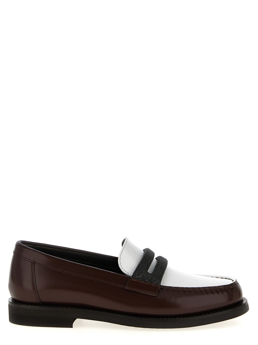 Brunello Cucinelli Brown Loafers With Monile Detail And Chain In Leather Woman In Dark Brown