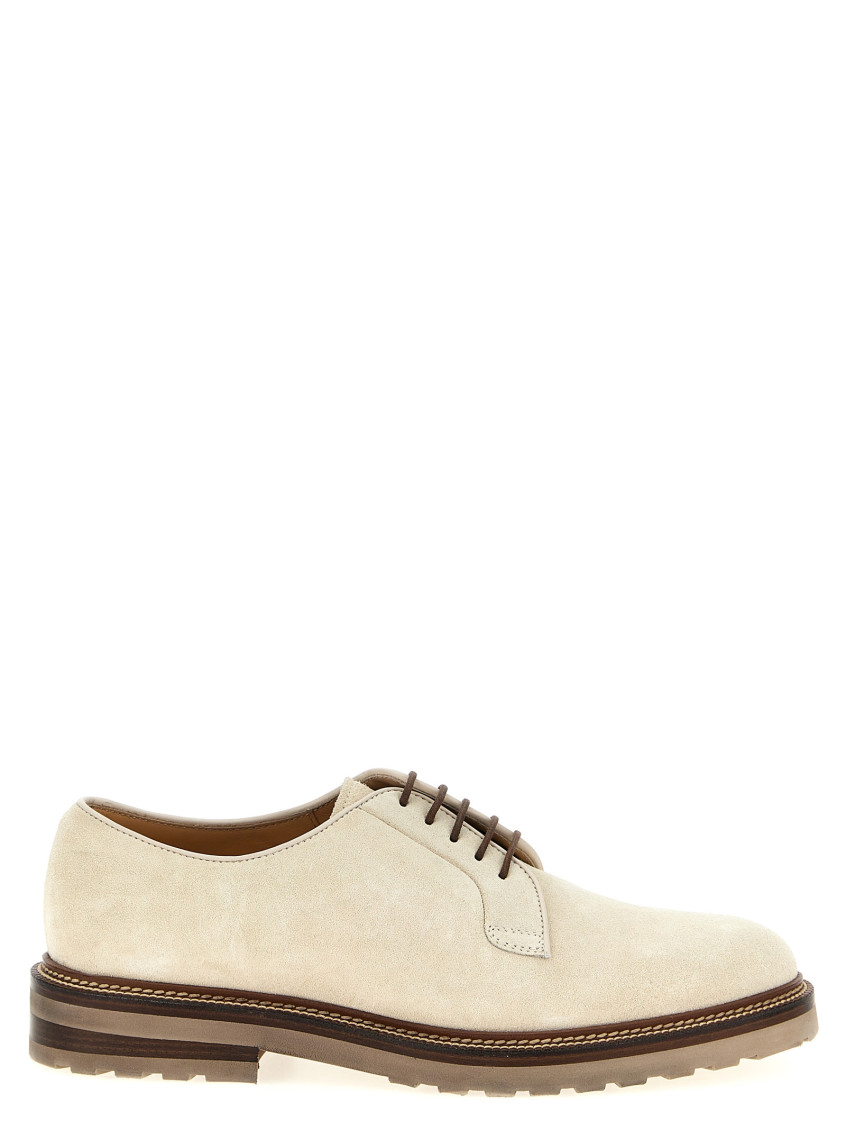 Brunello Cucinelli Suede Lace-up Shoe With Contrasting Midsole In White