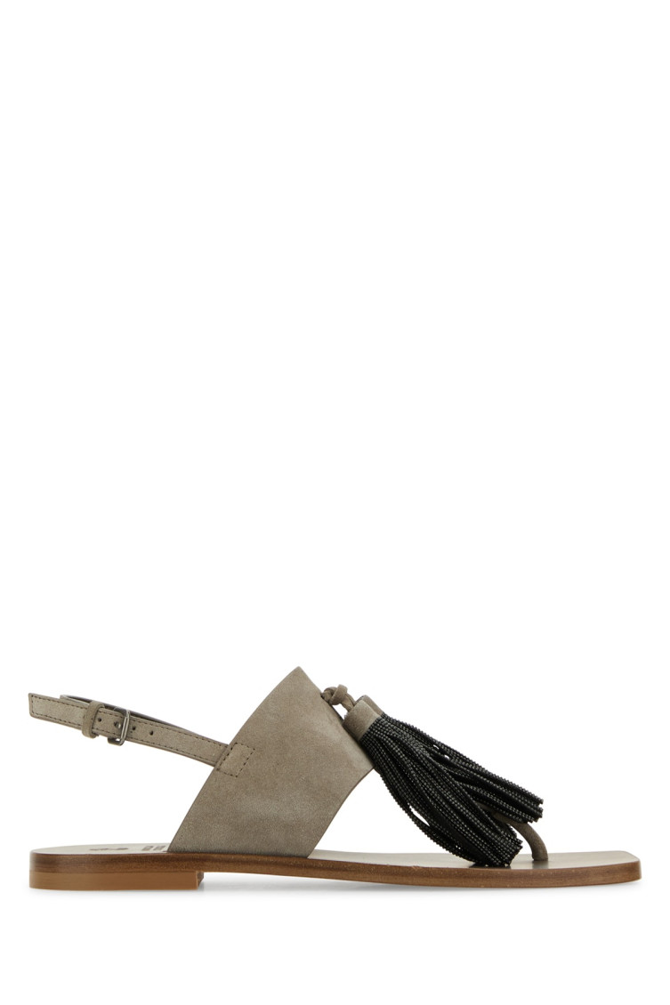 Brunello Cucinelli Chic Tassel Detail Flat Sandals In Grey