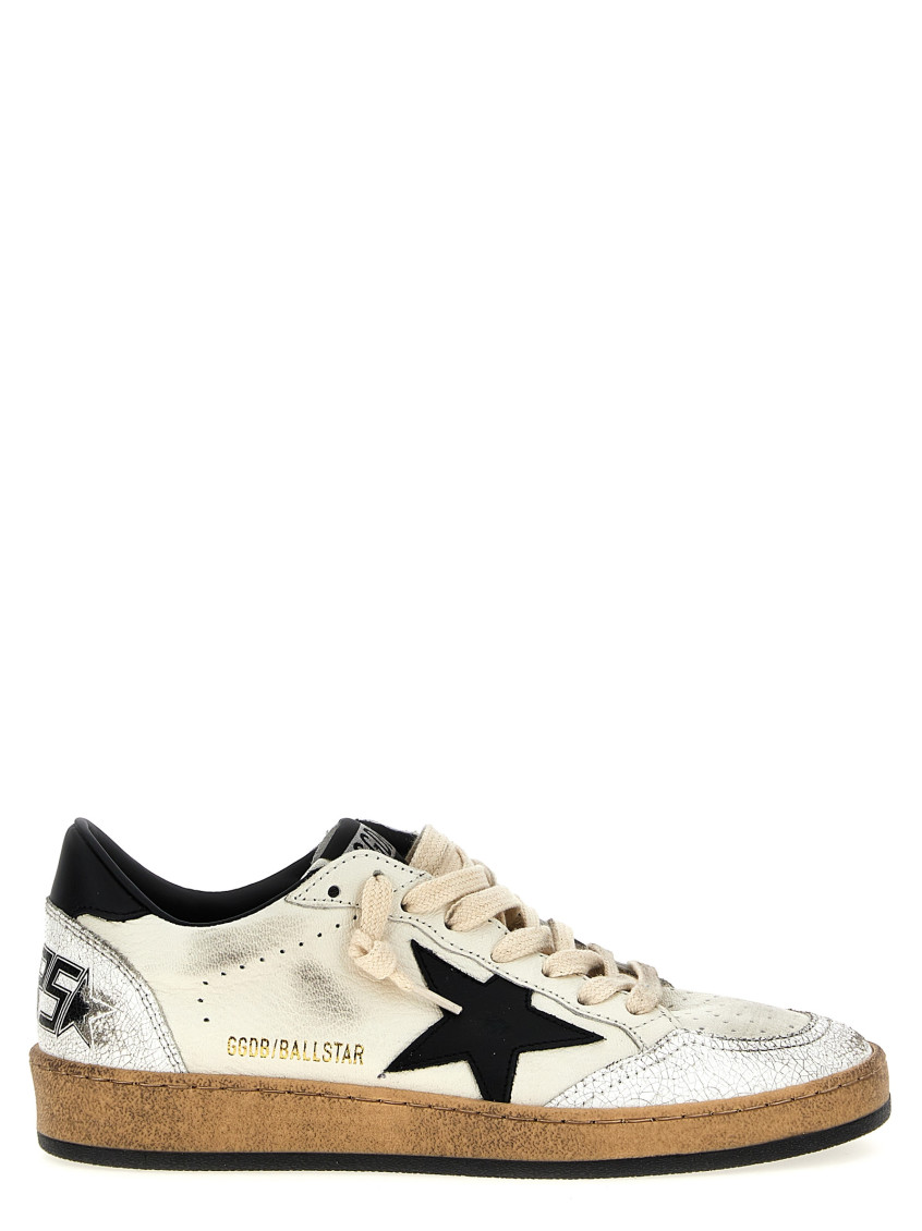 Golden Goose Ballstar Black And White Low Top Sneakers With Star Patch On The Side And Contrasting Heel With Writ In Neutral