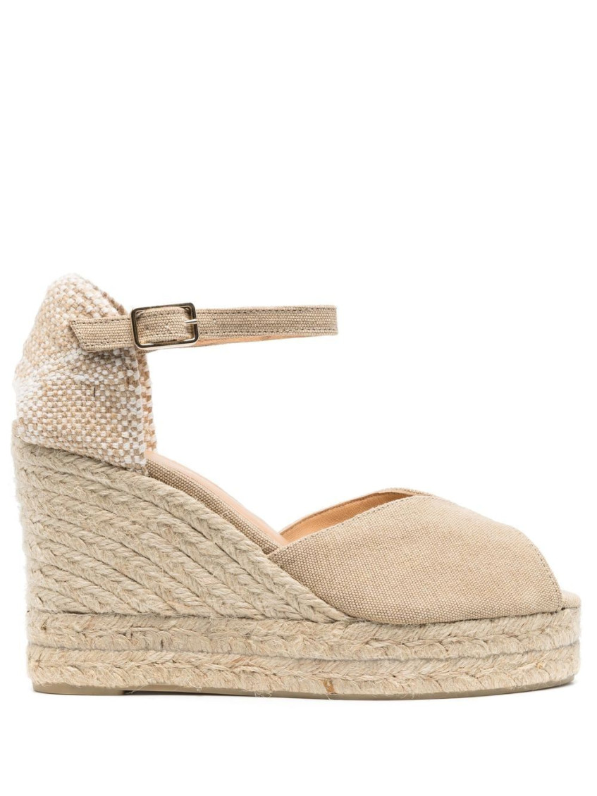 Castaã±er Neutral Bianca 80 Canvas Wedge Espadrilles In Beige