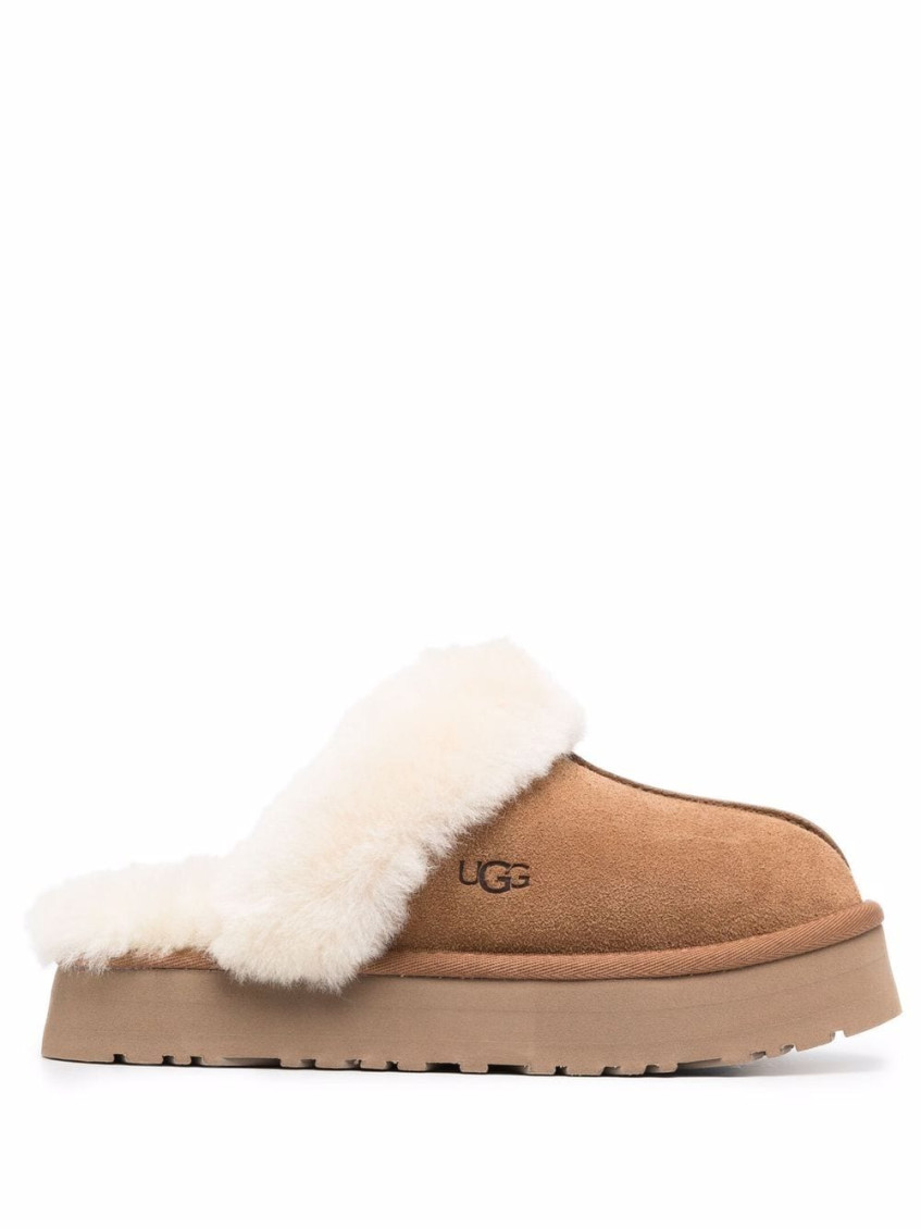 Shop Ugg Beige Logo Slides