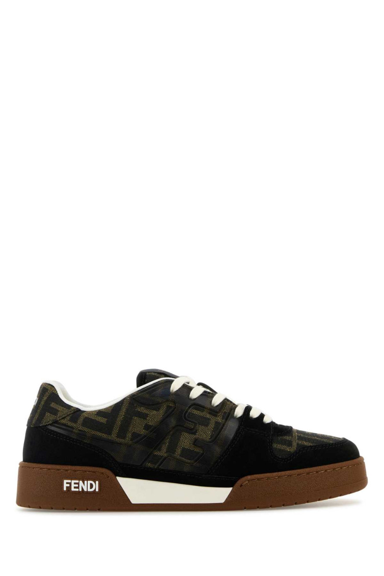 Fendi Match Suede Sneakers With Jacquard Ff Fabric Inserts In Black