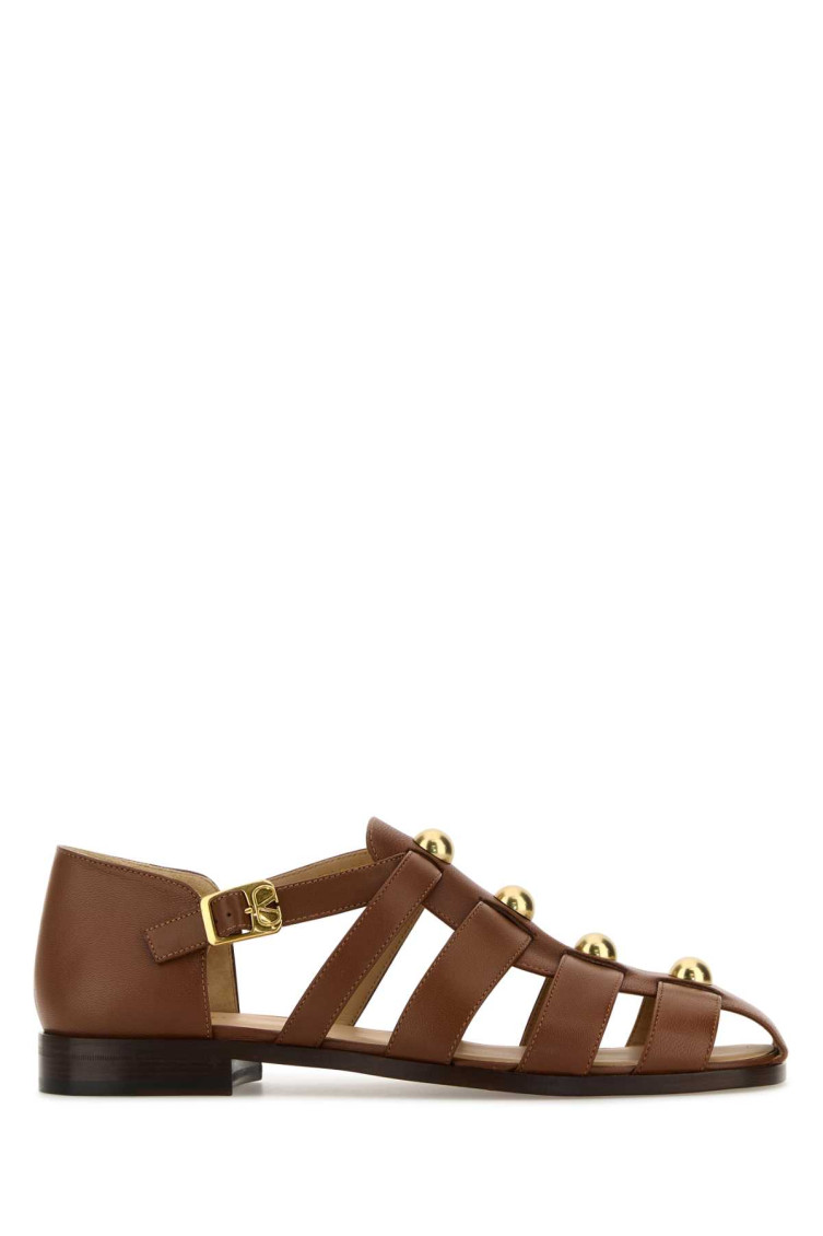 Valentino Garavani Studshield Fisherman Calfskin Sandal In Brown