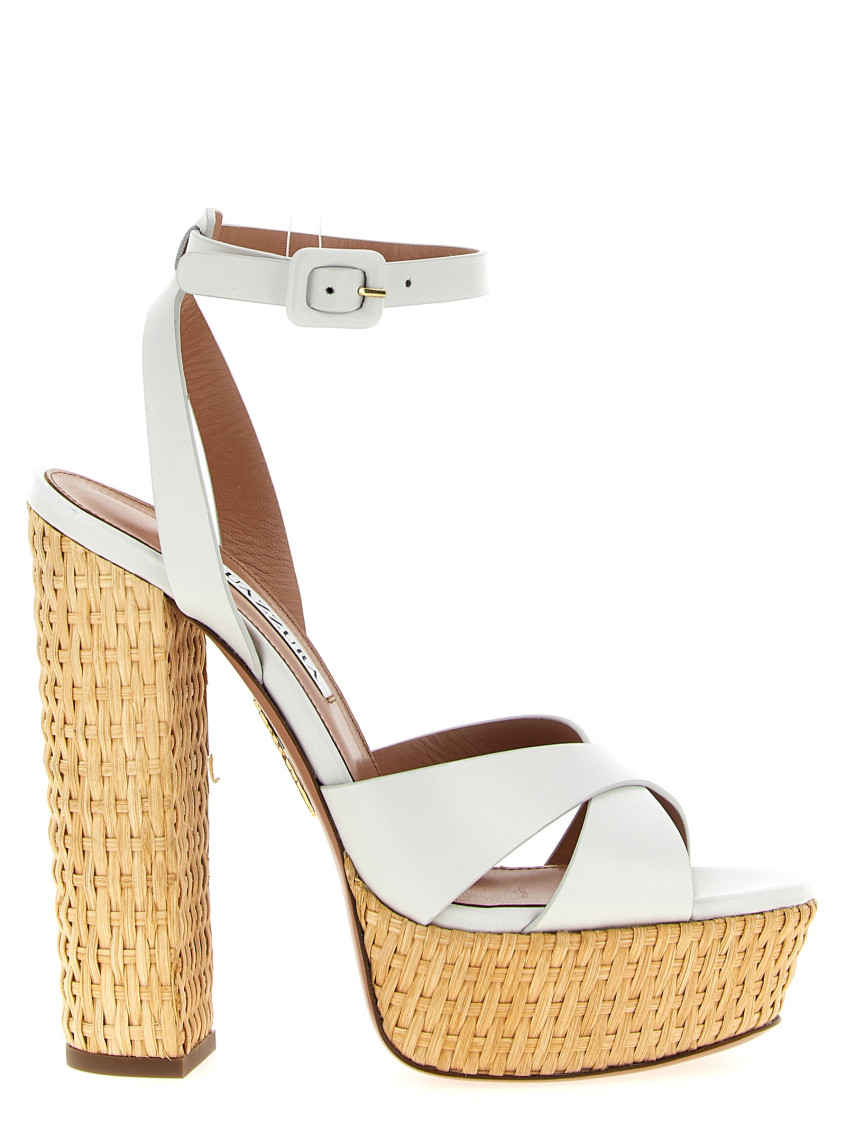 Aquazzura Sunseeker 140 Leather Platform Sandals In White