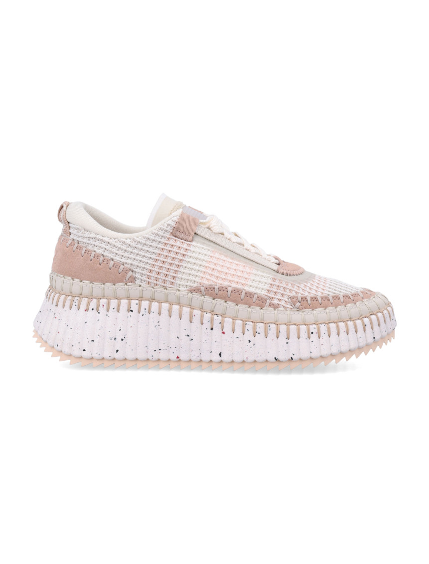 Chloé Nama Mesh Platform Sneakers In Sand