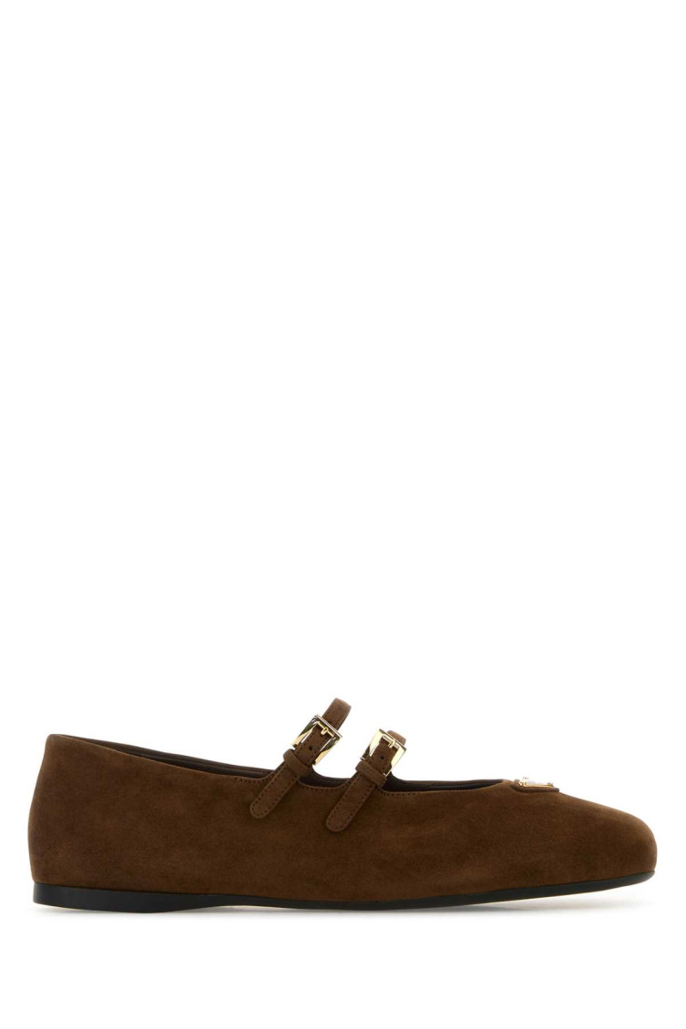 Prada Suede Ballerinas With Flat Sole And Round Toe In Burgundy