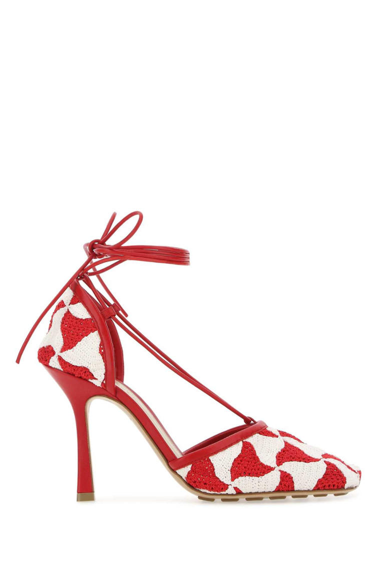 Bottega Veneta Red Two-tone Stretch Crochet Heels In Red