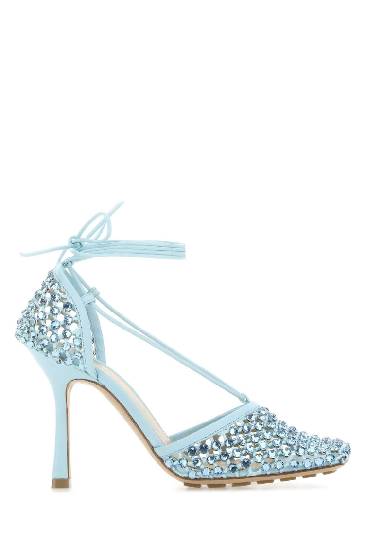 BOTTEGA VENETA LIGHT-BLUE MESH STRETCH HEELS