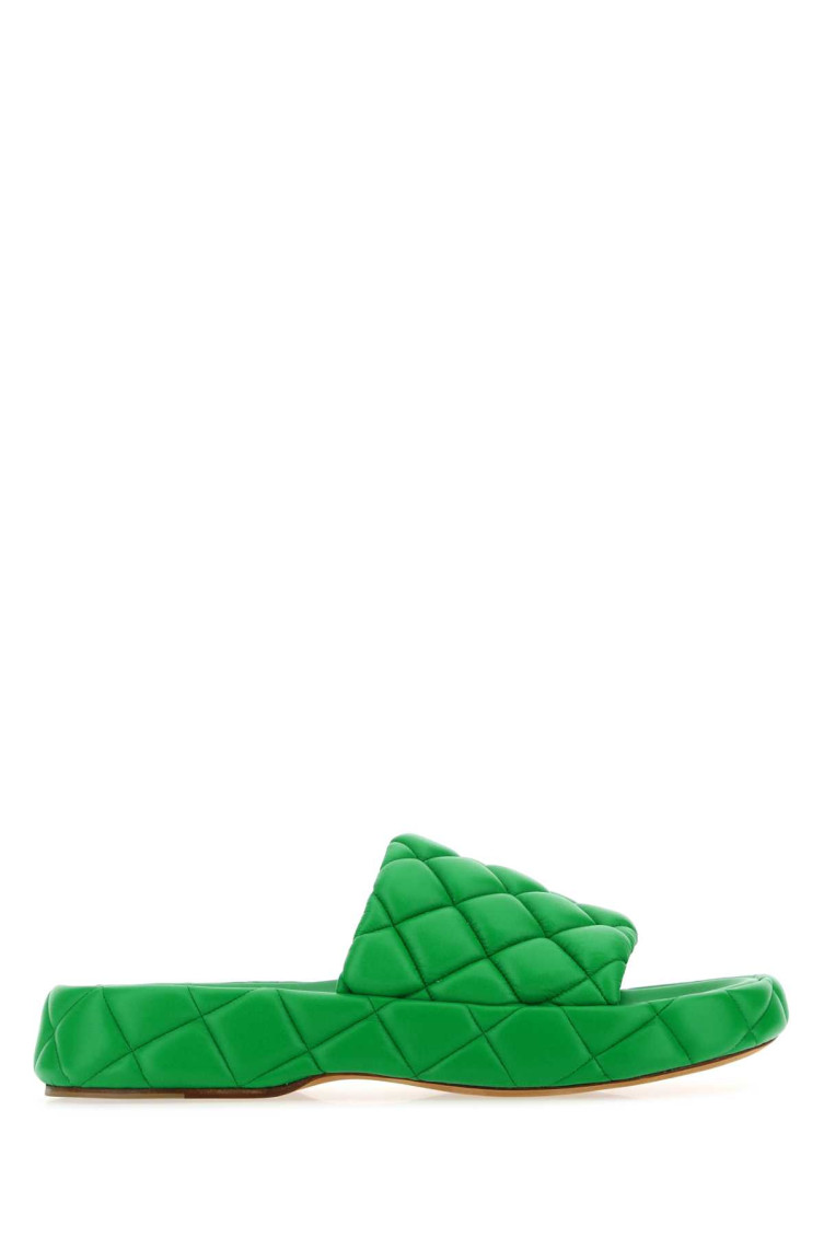 Bottega Veneta Dark Green Leather Padded Slides In Dark Green