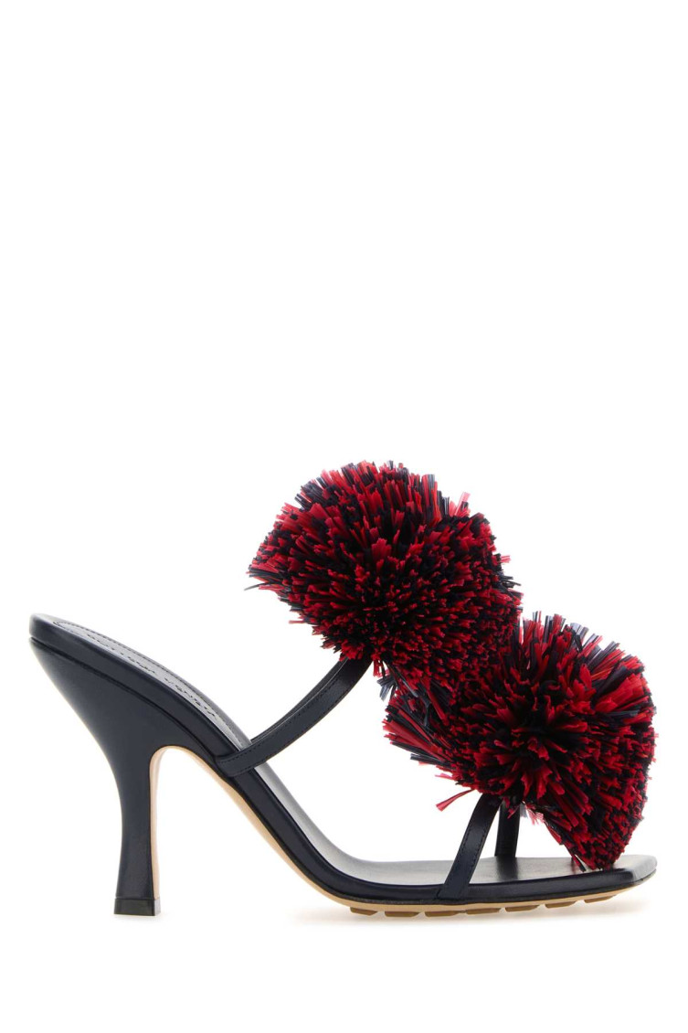 Bottega Veneta Adam Leather Two-band Pom Sandals In Navy Blue