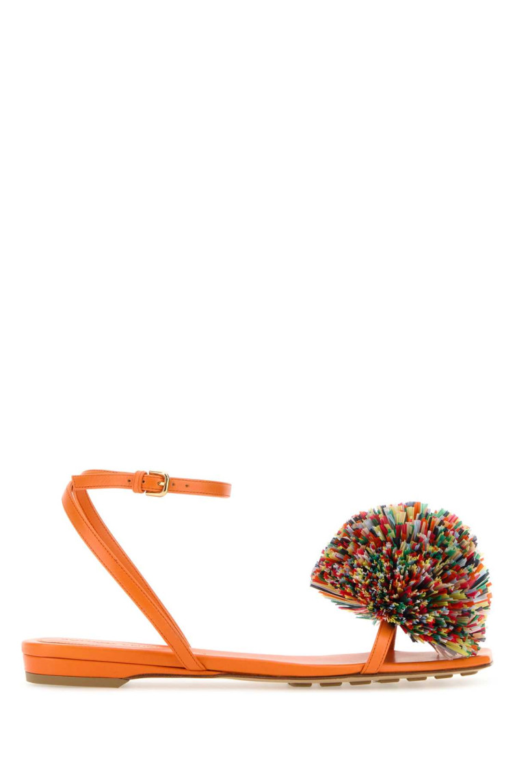 Shop Bottega Veneta Orange Leather Adam Sandals