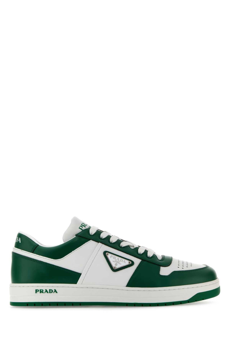 Prada Mens White Downtown Brand-plaque Leather Low-top Trainers In Multi