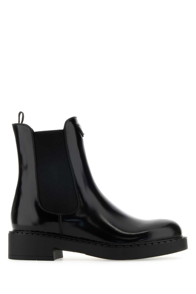 Prada Black Leather Ankle Boots In Black