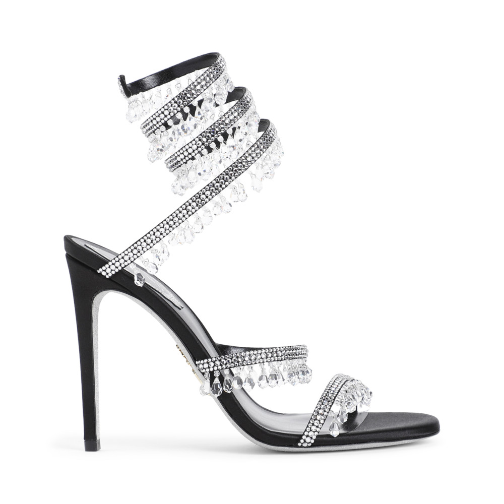 René Caovilla Chandelier 105 Rhinestone Embellished Sandals In Black