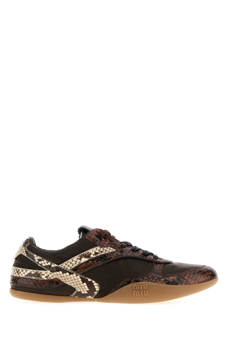Miu Miu Multicolor Fabric And Leather Sneakers In Brown