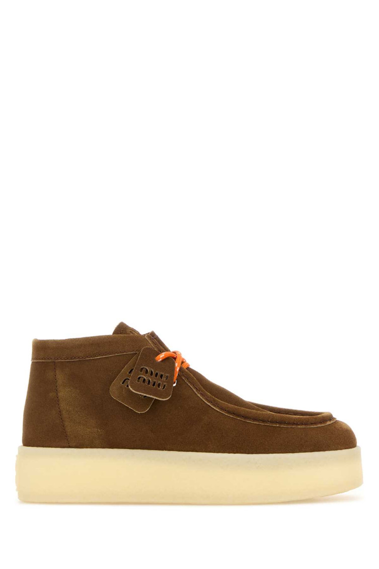 Miu Miu Suede Platform Ankle Boots In Brown
