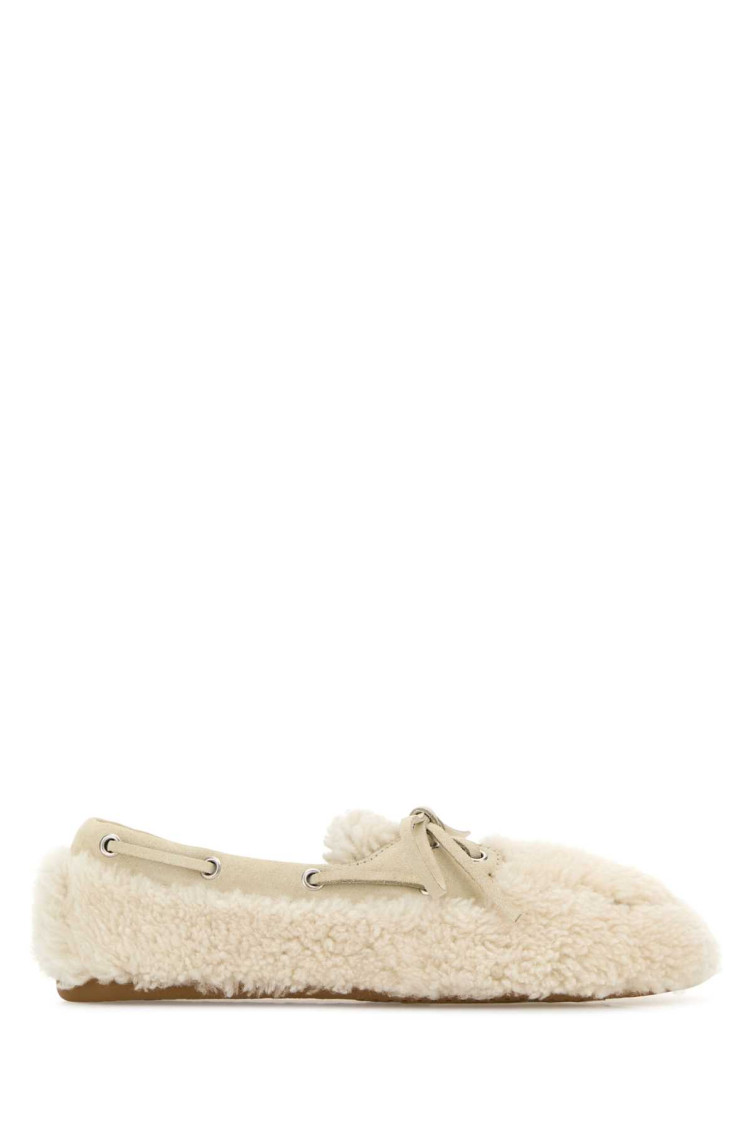 Miu Miu Off White Lace Up Loafers In White