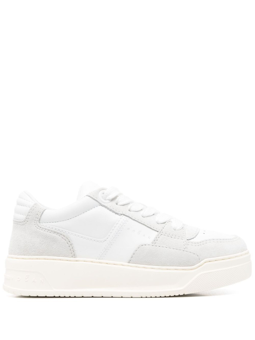 Hogan Perforated Toe Rubber Sole Suede Panels Sneakers In White