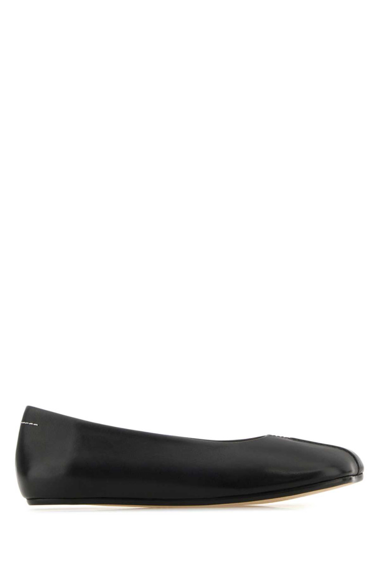 Mm6 Maison Margiela Black Leather Ballet Flats In Black