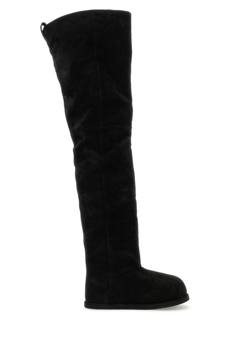 Amina Muaddi Black Suede Heidi Over The Knee Boots In White