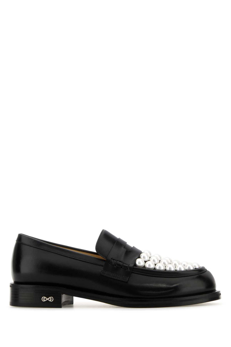 Mach&mach Mach & Mach Moccasin Flat Shoes With Pearl Embellishment In Black