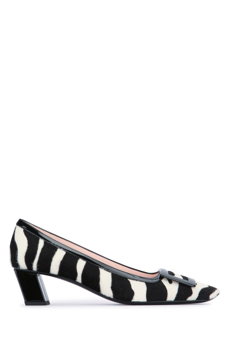 Roger Vivier Belle Vivier Patent Leather-trimmed Pony Hair Pumps In Blackwhite