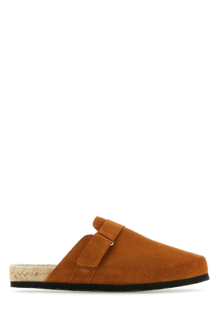 Manebi Suede Round Toe Sandals With Strap Detail In Brown