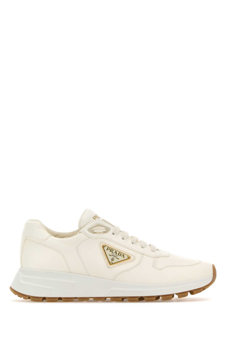 Prada Ivory Leather Lace-up Sneakers In White
