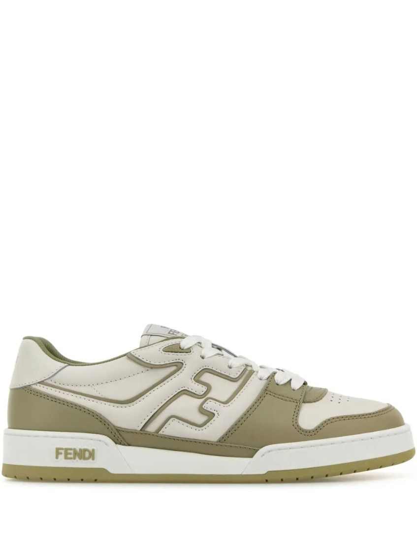 Fendi Leather Sneakers With Ff Lateral Logo In Green