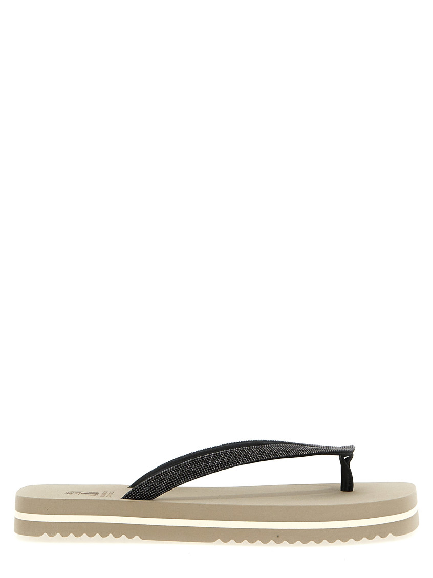 Brunello Cucinelli Flat Open Toe Rubber Sandals With Textured Strap In Grey